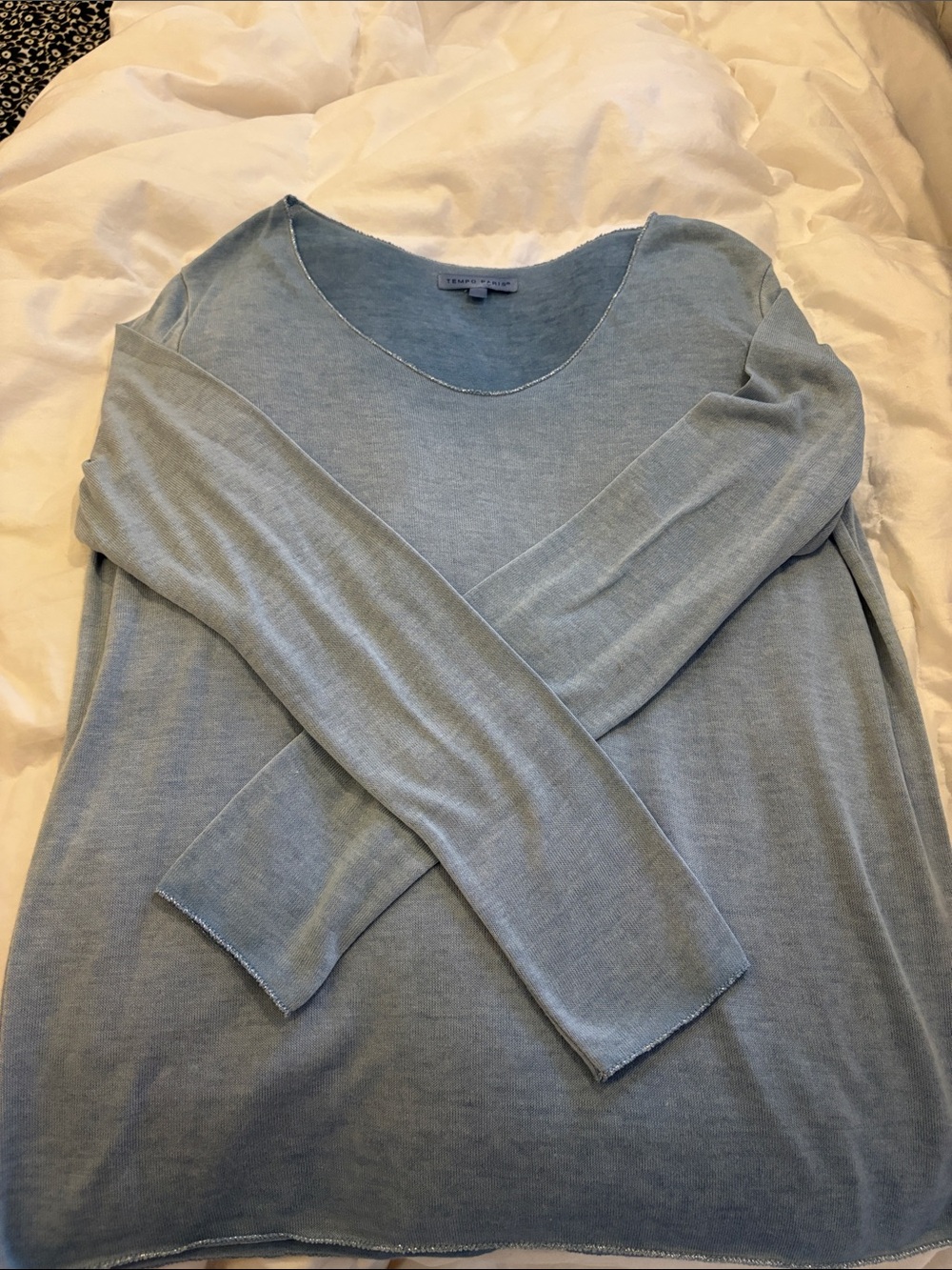 Tempo Paris Lightweight Scoop Neck Sweater in Pale Blue